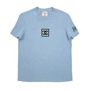 CHANEL BABY BLUE LOGO SHORT SLEEVE